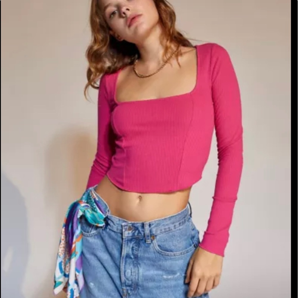 Urban outfitters square neck pink long sleeve